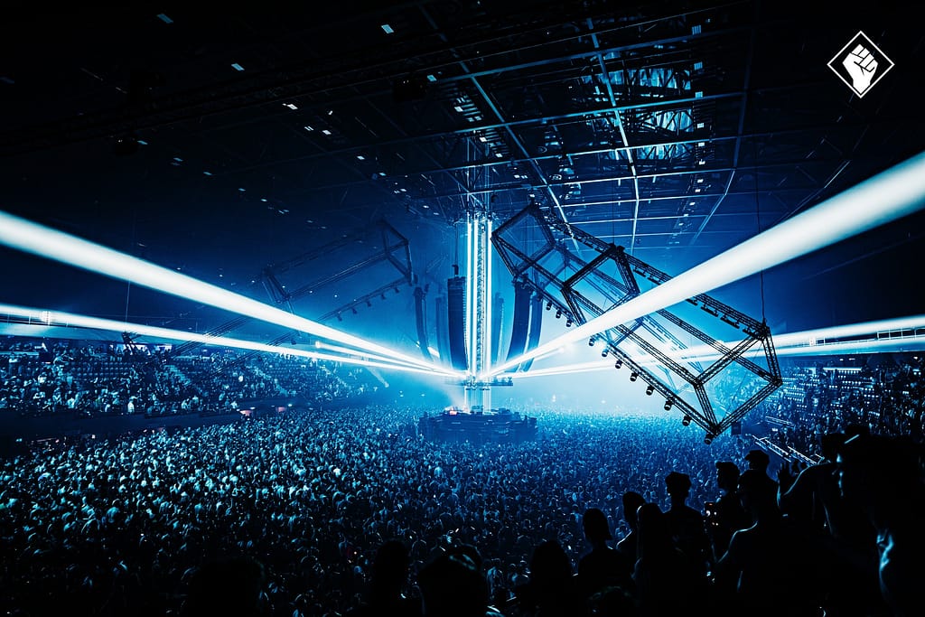 Rotterdam Rave Ahoy Area 1 2025 february 360 dj booth light and audio by Production People hard techno